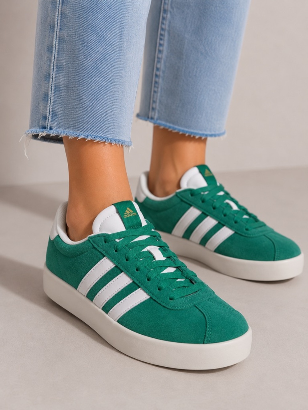 Adidas VL Court 3.0 Green White Suede Low Top Sneakers Sz 9